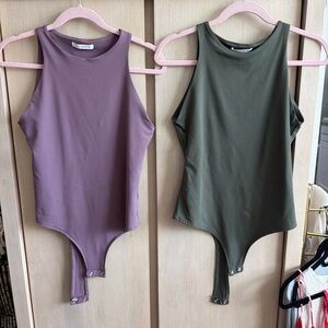 Women’s Sleeveless Snap-Closure Bodysuit - Olive & Lilac